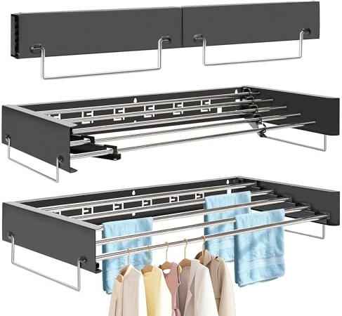 80 cm hopfällbart väggmonterat tvättställ för inomhus- och utomhusbruk, 5 stänger | Tvättställ i rostfritt stål, 4 meter torklängd, utrymmesbesparande, svart