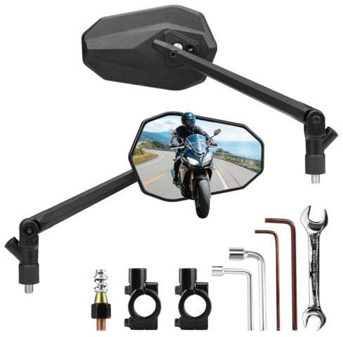 SHEJISI Motorcycle Mirrors for Handlebars, ATV Mirrors Featuring a Phone Mount Interface, Anti-impact/explosion/glare,HD,Compatible with Motorcycle (Suzuki,Yamaha,Honda,Kawasaki),Mopeds,Electric Bike