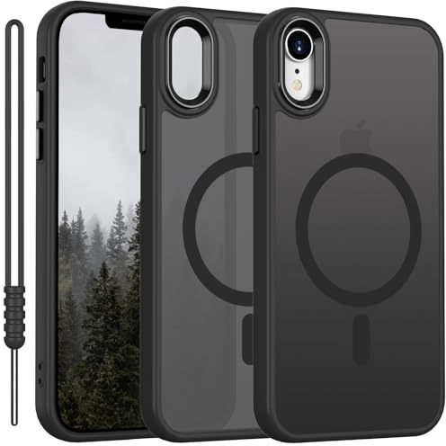 Cover Magnetica per iPhone XR Compatibile con MagSafe, Custodia per iPhone XR Traslucida Opaca Case Ultra-Sottile Resistente ai Graffi Silicone Cover Anti-Scivolo, Nero