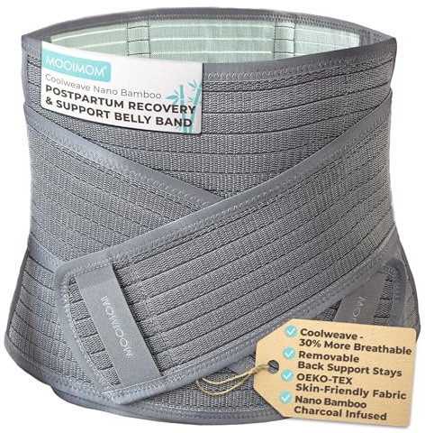 MOOIMOM Coolweave Postpartum Belly Band for C-Section Recovery, Breathable Maternity Abdominal Binder with Ergonomic Back Support, Adjustable Belly Wrap for Post Surgery Recovery, Waist & Core