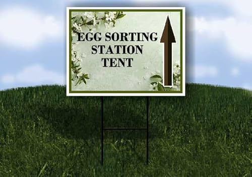 Egg Sorting Station Tent Spring Flowers Sage Green Up Arrows Double Sided 18x24 in. Yard Road Sign