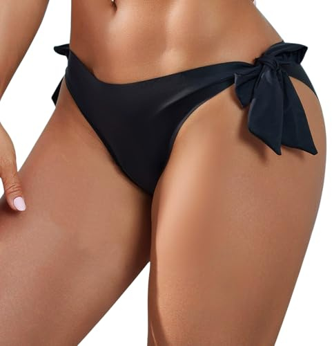 InfiniZer Women's Period Tie Side Bikini Bottom Leakproof Menstruation Swimwear, Low Rise Swim Briefs for Girls Teens Women (UK, Alpha, M, Regular, Regular, Black)
