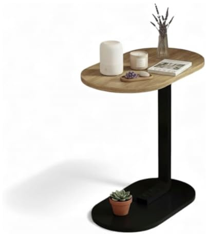 Generico bdit accessori Tavolino Laterale Moderno in Legno e Metallo, Salvaspazio 60 cm, Piano Ovale 44x28 cm, Base 40x23 cm, Comodino Minimal per Soggiorno e Camera da Letto (beige)