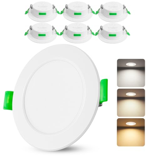 Laiebri Einbaustrahler LED Einbaustrahler 230V IP44 Bad Einbauleuchten 6W Deckenspots Flach LED Spots 230V 75mm Einbauspots Warmweiß Neutralweiß Kaltweiß Weiß 6er Set