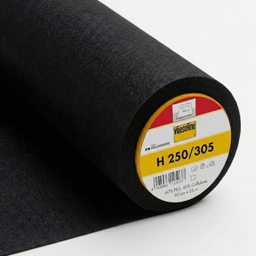 Vlieseline Entoilage Thermocollant H250 - Noir - Coupon 100x90 Cm - Idéal pour la Couture - Tissu Renfort Rigide et Stable - Apporte Structure et Tenue