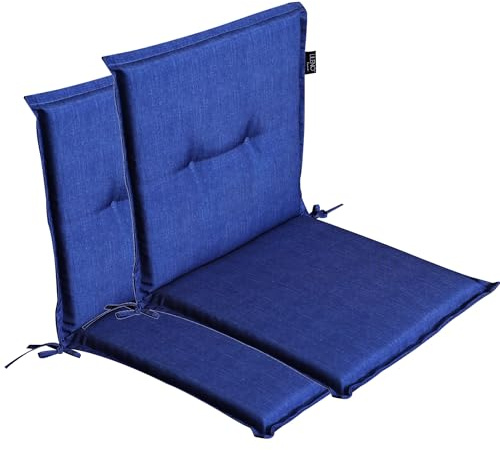 LILENO HOME Gartenstuhl Auflagen als [2er Set - Niedriglehner] in Blau Uni - Bequeme Liegen als Sitzauflagen für Gartenmöbel - Stuhlkissen für Gartenstühle und Klappstühle