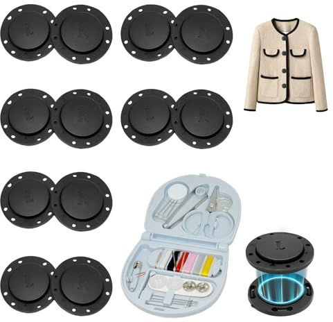 Magnetknöpfe zum Annähen Stark, 26mm Magnetverschluss Tasche & Kleidung, Set mit Nähzubehör, Große Druckknöpfe Magnetisch für Häkeltaschen, Jacken, Mäntel, DIY Handwerk, Schwarz