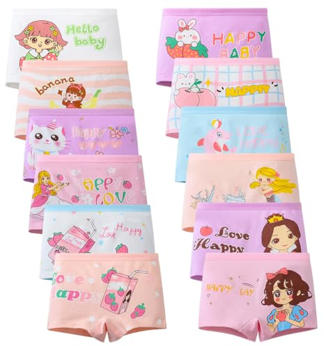 Lohhbve Lot de 12 Culottes pour bébés Filles Shorty Culottes en Coton sous-vêtements Culottes Douces (2-8 Ans)