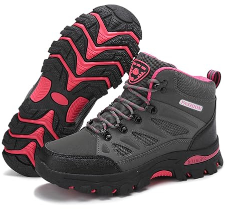 Chaussures de Randonnée Montantes Femme Protection Cheville Bout Renforcé Maille Respirante Semelle Crantée Antidérapante Baskets Trekking Plein Air Gris Noir Rose Plusieurs