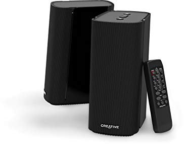 Creative T100 Kompakte 2.0-Hi-Fi-Desktop-Lautsprecher, bis zu 80W Spitzenleistung mit Bluetooth 5.0, optischer Eingang, für Computer und Laptops