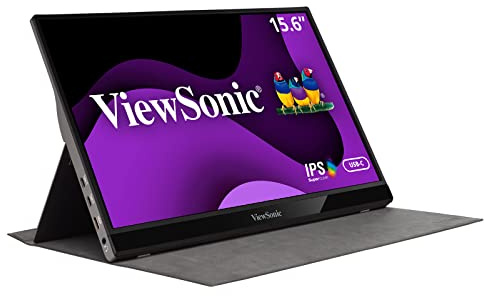 ViewSonic VG1655 16-inch Full HD Portable Monitor with 2 Way Powered 60W USB C, Eye Care, Dual Speakers, Frameless Design with Protective Magnetic Cover