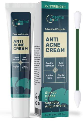 DermaHour Powerful Anti Acne Removal Cream - Targets Pimples, Spots, Skin Tags, and Ingrown Hair - Balances Water and Oil - Skincare Moisturizer with Ginkgo Biloba Extract - 40ml