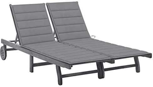 vidaXL Akazienholz Massiv Sonnenliege 2-Personen mit Auflagen Doppelliege Gartenliege Relaxliege Liege Gartenmöbel Strandliege Holzliege Grau