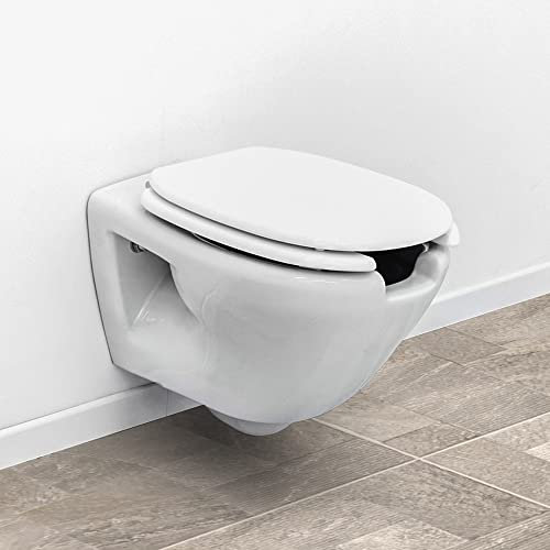 WC sospeso per disabili con apertura frontale, H. 37 cm, design ergonomico in ceramica bianca lucida