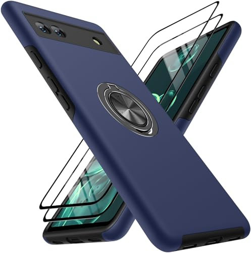 KOVASIA für Goggle Pixel 6A Hülle, Eingebetteter Ständer Schmal Geschnittene, Stoßfeste Schutzhülle mit um 360°Drehbarem Magnetringhalter Ständer, Kompatibel mit Google Pixel 6A 5G Case（Blau