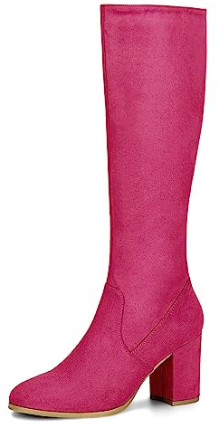 Allegra K Bottes hautes au genou à talon épais et fermeture éclair latérale pour femme, rose vif, 6.5 UK