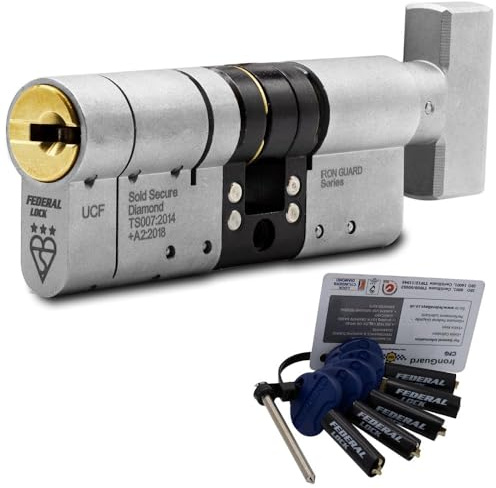 Federal 3 Star Euro Cylinder Thumb Turn Door Lock TS007 Diamond Secure Anti-Snap Dual Finish 5 Keys - 10 Year Guarantee 40/40