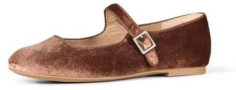 Amazon Essentials Women's Mary Jane Ballet Flat, Brown Velvet, 6