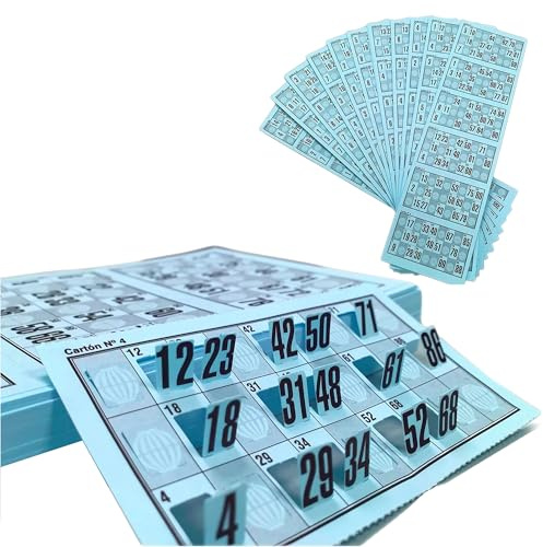 Genérico 318 Cartones Bingo Troquelados Reutilizables 90 Bolas – Cartones de Bingo, Serie Completa Numerada, Juego Tradicional para Eventos y Asociaciones, Pack Completo Listo para Jugar (Azul)