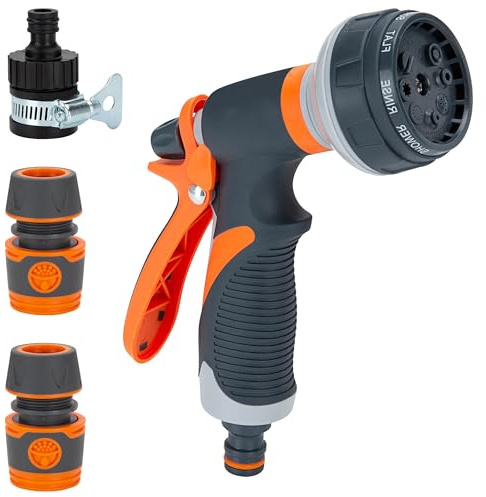 Pistola da Giardino Pistola Irrigazione Giardino con 8 Modalità Regolabili Spruzzatore Manuale ad Alta Pressione per Doccia Giardino, Lavaggio auto, Pulizia Marciapiede e Pet Balneazione
