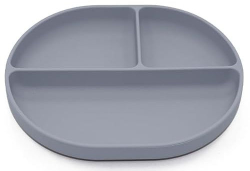 Silicone Suction Plate for Babies and Toddlers - Non-Slip Design with Suction Base, Oval Plate for Weaning and Highchair Use - BPA-Free, Hypoallergenic, Easy to Clean and Store (Livid Blue)