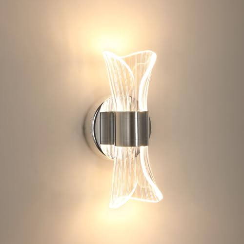Comely Aplique Pared Interior LED, 12W 1350LM Moderna Lámpara de Pared Cromo, Temperatura de Color Regulable, Aplique de Luz Interior para Sala de Estar Dormitorio Escaleras Pasillo, 3000K/4500K/6500K