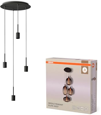 OSRAM Decor pendellampa Needle Plate 4xE27, mörkgrå, stål, 2m textilkabel, minimalistisk