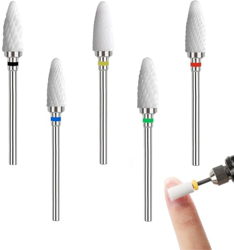 UIEXAY 5 Punte Fresa Unghie In Ceramica, Punta Rimozione Gel, Manicure Elettrico Accessori Professionali 3/32 Pollici Per Manicure E Pedicure, Unghie Elettrica Manicure Pedicure Uso Domestico