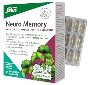 Salus Neuro Memory Integratore per Memoria e Concentrazione con Ginkgo Biloba, Bacopa e Vitamine B, Supporto Funzioni Cognitive e Sistema Nervoso – 30 Capsule
