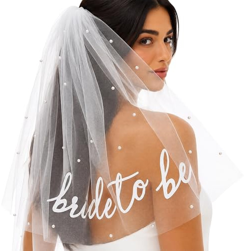 Bride to Be Sash Veil Bachelorette Party Accessories | White Wedding Veil for Bride with Hair Clips and Pearl Embellishments,Hen Party Veil,Engagement Gifts for Bride Hen Night