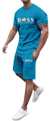 Vhersily Tuta Uomo Completa Estivi 2 Pezzi Tute Cotton Tee Shirt a Manica Corta e Pantaloncino con Tasche Coulisse Set Ginnastica Traspirante Casual Streetwear per Trekking e Jogging Palestra Fitness