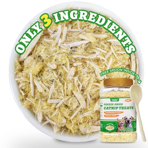 Wellix Dog & Cat Food Topper - with Catnip, Egg Yolk & Chicken - 200g | Healthy Catnip Treats for Cats. Freeze Dried Cat Appetite Stimulant Treats. Low Calorie Snacks & Natural Ingredients