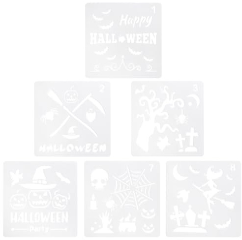 Kichvoe 6 Piezas Plantillas para Pasteles de Halloween en Pet Blanco, Molde Ligero y Fácil de Transportar para Spray Painting y Decoración Creativa