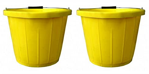 2 x - Yellow - Builders Bucket Plastic 3 Gallon 14 Litre 14L Strong Water Mixing Storage DIY by OnlineDiscountStore