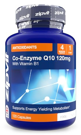 Zipvit CoQ10 Supplement 120mg with Vitamin B1, Coenzyme Q10 for Heart Health and Energy, Ubiquinone Form, 120 Capsules, 4 Months Supply