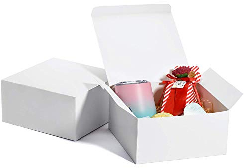 Switory Cajas de regalo de 25 piezas con tapas, 20x20x10cm cajas de regalo de papel Kraft para hacer manualidades, magdalenas, cajas de cartón para propuestas de dama de honor