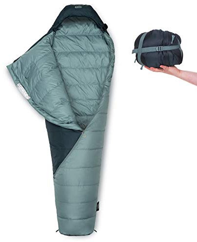 qeedo Asaka Daunenschlafsack 3 Saisons (Gr. M & L) leicht, kleines Packmaß - grau [Large]