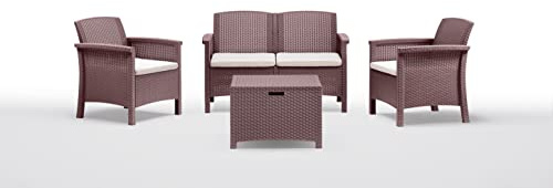 BICA Set Venezia 2 - Set Mobili da Esterno 2 Poltrone, 1 Sofa 2 posti, Tavolino Contenitore e Cuscini per la Seduta, Marrone