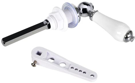 Colexy Poignée de Toilette de Chasse D'eau, WC Levier de Chasse D'eau Porcelain Vintage Cistern Lever, Kit de Poignée de Chasse D'eau en Céramique avec Bras Réglable Détaillant 3/8 Filetage