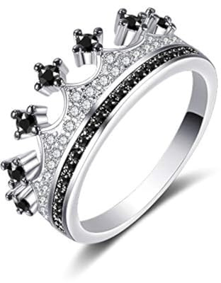 Uloveido Bague en argent couleur princesse couronne simulée saphir promesse CZ bague éternelle classique de fiançailles et mariage pour femmes, L1/2 (51.9mm), Cristal, Zircone cubique