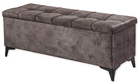 Stella Trading OREGON Sitzbank mit Stauraum und gepolstertem Deckel, Espresso - Geräumige Sitztruhe für Boxspringbetten im Schlafzimmer - 139 x 58 x 50 cm (B/H/T)