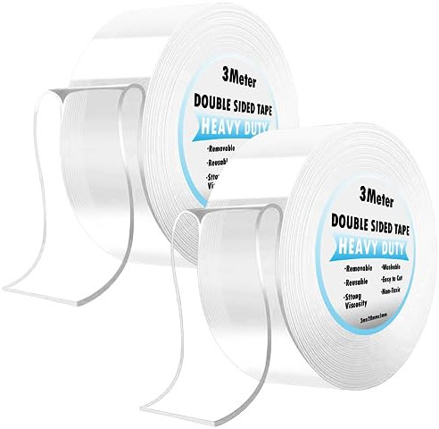DADAPANGHU 6m Doppelseitiges Klebeband Extra Stark, 2 Rollen x 3m Transparent Nano Klebeband Ablösbar, Klebeband Doppelseitig Dünn für Foto Wand, Teppich, Küche, Auto oder Outdoor