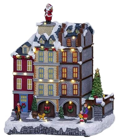 Avilia Villaggio di Natale Animato con Luci a LED - Atmosfera Festiva a Casa - 27x18 cm