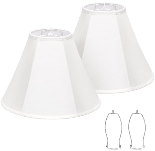 White Lamp Shades Set of 2, Bell Lamp Shades 6Top x 13Bottom x 10High, Medium Shade Replacement Fabric Natural Linen Hand Crafted(Spider Fitter), Harp Holders Included, Easy Assembly Required