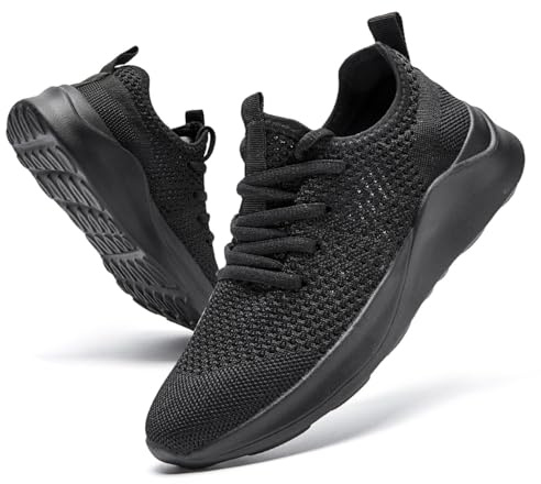 DLWKIPV Men's Trainers Lightweight Breathable Slip-On Sneakers with Anti-Slip Sole and Cushioned Casual Outdoor Sports Fashion Jogging Shoes for Running Walking Tennis Shoes Black UK Size 9.5