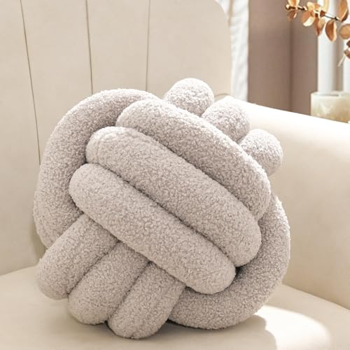 Yhoelata Cojín decorativo con nudo gris, cojín decorativo de terciopelo de peluche, cojín redondo para dormitorio infantil, regalo 22 cm