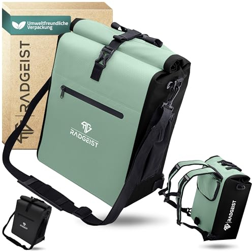RADGEIST Alforja 3 en 1 para portaequipajes, mochila de bicicleta, bolsa portaequipajes, bandolera, con compartimento para portátil, impermeable, 25 l, color menta