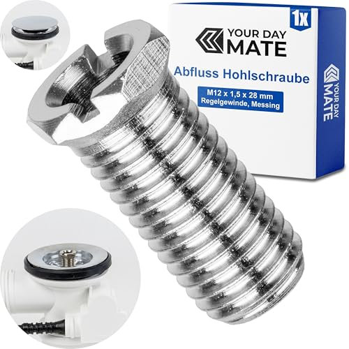 Vis creuse pour tête de robinet, M12 x 1,5 x 28 mm, 1 pièce, compatible avec Viega modèle 6162.45-593, article 122 485, en laiton, filetage fin, pour baignoire Vidange de robinet Multiplex