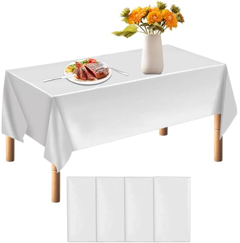 qimeyu Nappe Blanche Jetable,Nappe Blanc,4 Pièce Nappes Blanche Jetable Effet Tissu,137 x 274 cm Nappes Blanches Rectangulaire pour Fête Pique Nique Barbecue Mariages Anniversaire Banquet