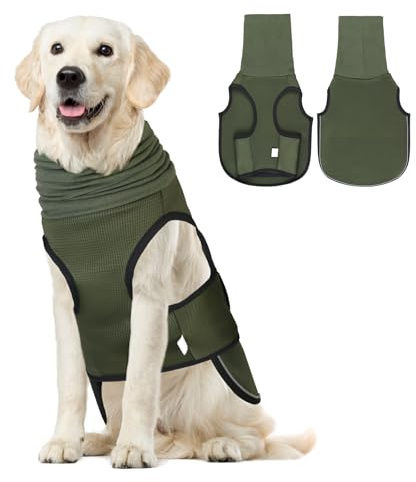 Chaleco de alivio de ansiedad para perros con orejeras, chaqueta calmante para la ansiedad del perro con tiras reflectantes, abrigo calmante de cuello alto para aliviar el ruido y el estrés (verde, XL